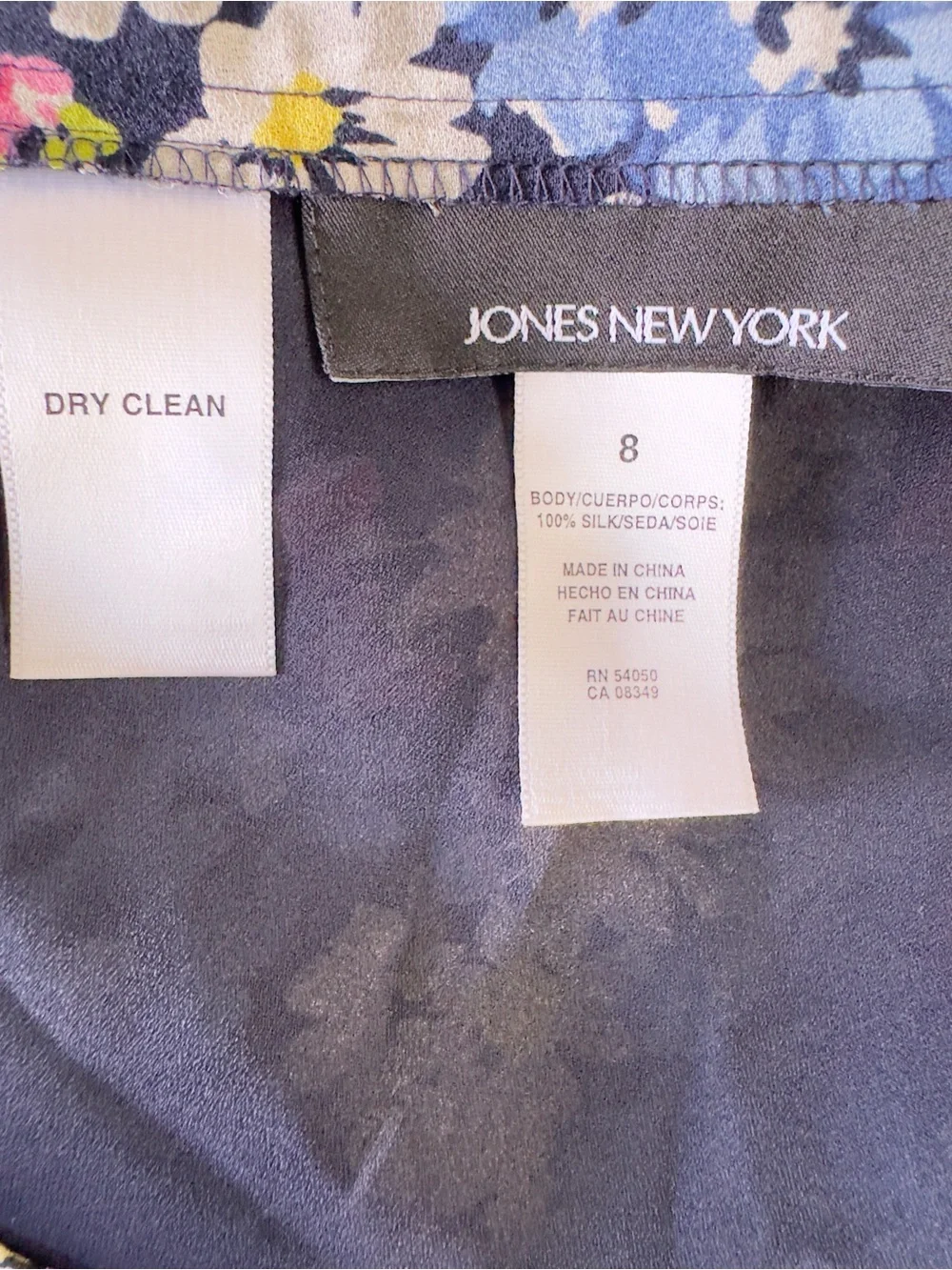 Jones New York Silk Floral A-Line Skirt Size 8 Blue Pink White Midi Lined VTG